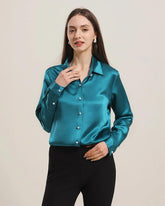 Classic Teal Blue Silk Shirt